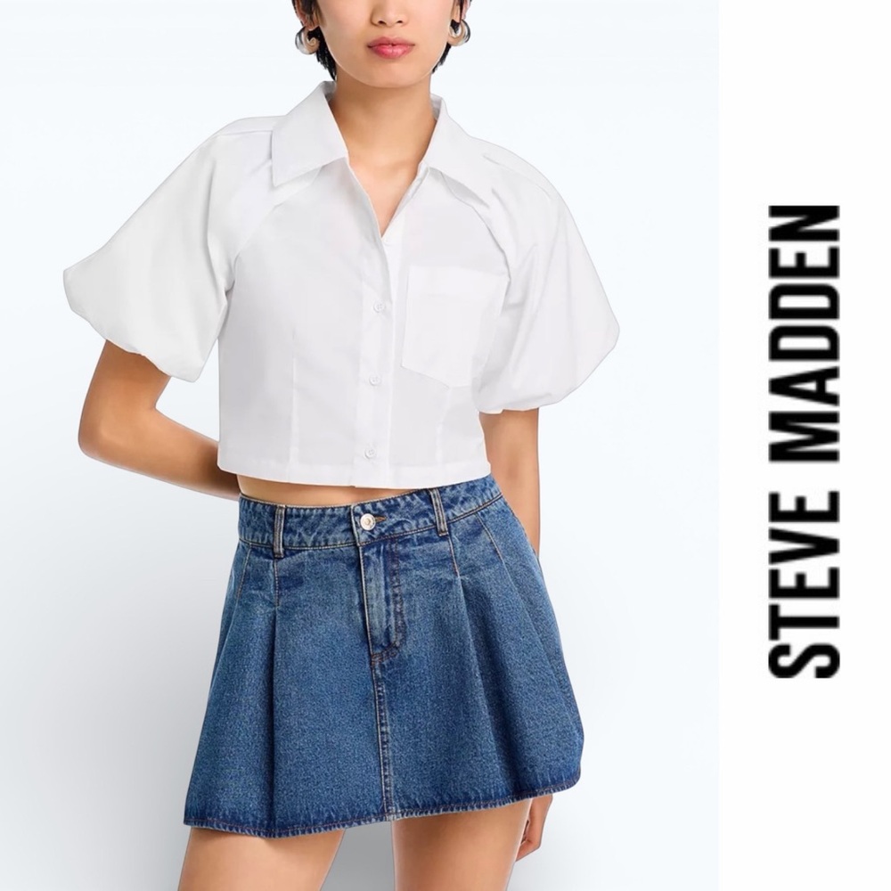 Steve Madden White Reece Crop Blouse, Size XS, MSRP $64